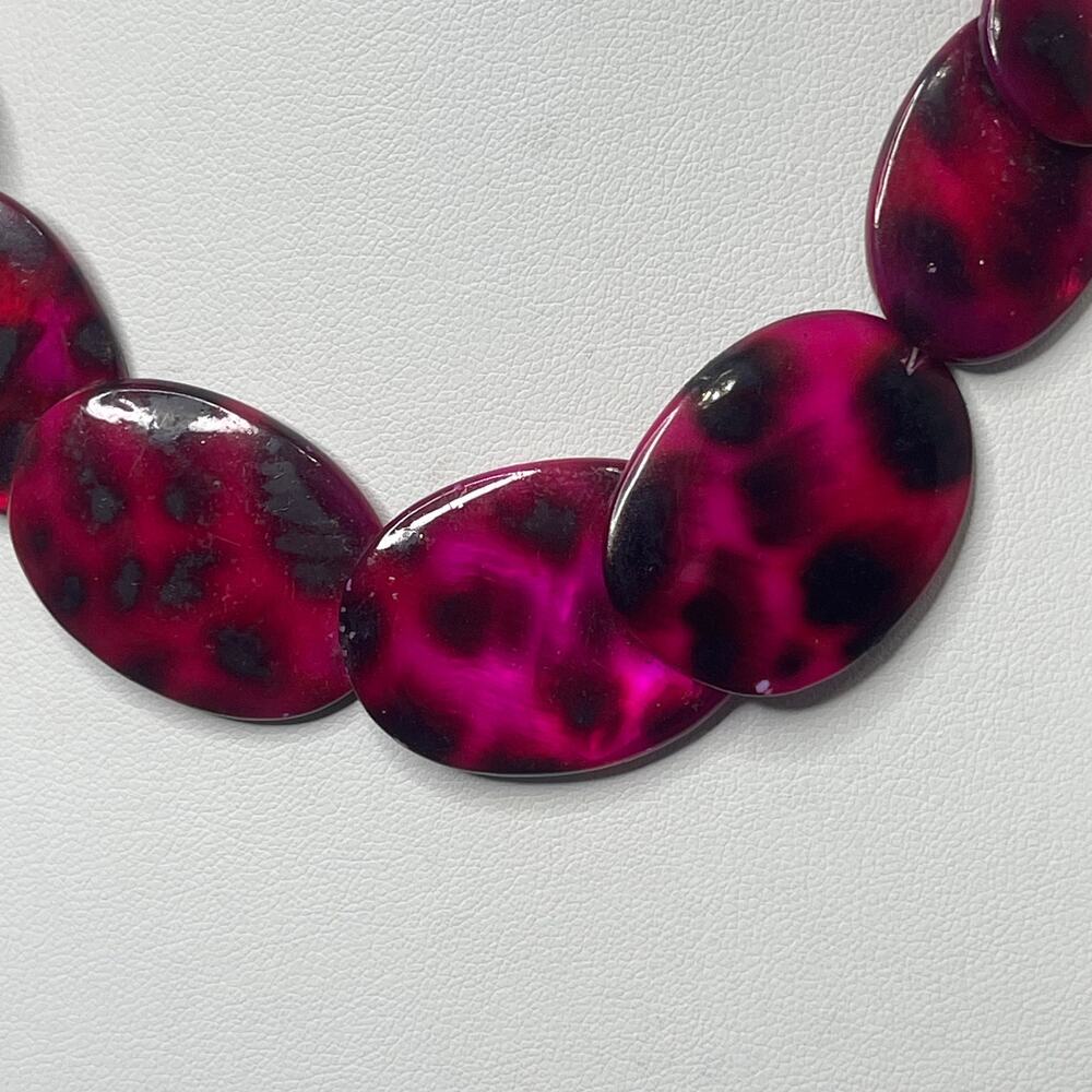 magenta pink and black cheetah necklace disks costume jewelry trendy fashion - Picture 2 of 7
